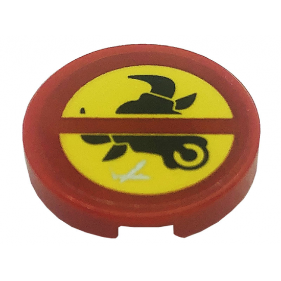 Tile, Round 2 x 2 with Bottom Stud Holder with Black Bull Head on Yellow Background Pattern (Sticker) - Set 80008