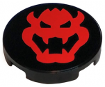 Tile, Round 2 x 2 with Bottom Stud Holder with Red Bowser Head Pattern