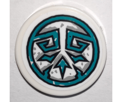 Tile, Round 2 x 2 with Bottom Stud Holder with Dark Turquoise Tribal Symbol in Circle Pattern (Sticker) - Set 71747