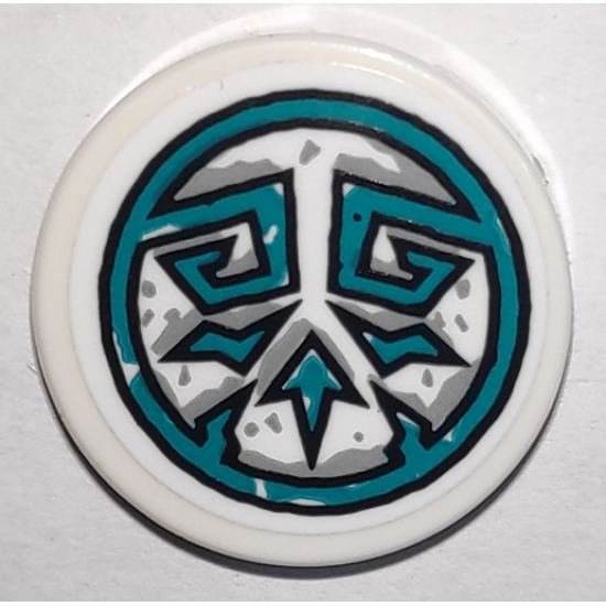 Tile, Round 2 x 2 with Bottom Stud Holder with Dark Turquoise Tribal Symbol in Circle Pattern (Sticker) - Set 71747