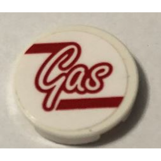 Tile, Round 2 x 2 with Bottom Stud Holder with Red  'Gas' Pattern (Sticker) - Set 75889