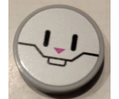 Tile, Round 2 x 2 with Bottom Stud Holder with Bunny / Rabbit Face with Black Lines and Bright Pink Triangle Pattern (Sticker) - Set 75973