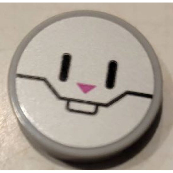 Tile, Round 2 x 2 with Bottom Stud Holder with Bunny / Rabbit Face with Black Lines and Bright Pink Triangle Pattern (Sticker) - Set 75973