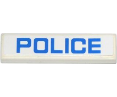 Tile 1 x 4 with Blue 'POLICE' on White Background Pattern (Sticker) - Sets 60042 / 60044