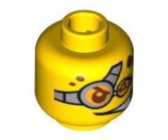 Minifigure, Head Dual Sided Red Spots and Glasses, Determined / Evil Smile Pattern - Hollow Stud
