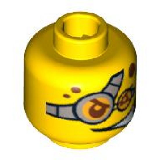 Minifigure, Head Dual Sided Red Spots and Glasses, Determined / Evil Smile Pattern - Hollow Stud