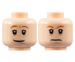 Minifigure, Head Dual Sided, Dark Orange Eyebrows, Medium Nougat Age Lines, Grin / Worried Pattern - Hollow Stud