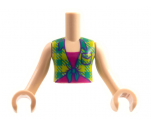 Torso Mini Doll Girl Lime and Bright Green Plaid Shirt over Magenta T-Shirt Pattern, Light Nougat Arms with Hands