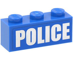 Brick 1 x 3 with White 'POLICE' Bold Narrow Large Font on Blue Background Pattern (Sticker) - Set 4440