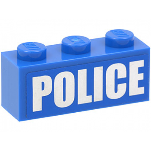 Brick 1 x 3 with White 'POLICE' Bold Narrow Large Font on Blue Background Pattern (Sticker) - Set 4440