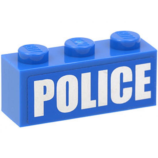 Brick 1 x 3 with White 'POLICE' Bold Narrow Large Font on Blue Background Pattern (Sticker) - Set 4440