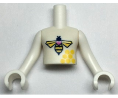 Torso Mini Doll Girl Bee and Honeycomb Pattern, White Arms with Hands