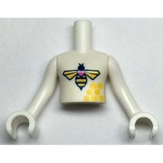 Torso Mini Doll Girl Bee and Honeycomb Pattern, White Arms with Hands