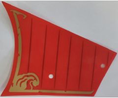 Plastic Part for Set 70738 - Red Sail with Dark Red Lines and Gold Trim and Wave Pattern