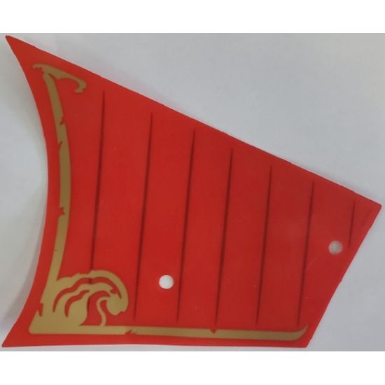 Plastic Part for Set 70738 - Red Sail with Dark Red Lines and Gold Trim and Wave Pattern