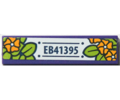 Tile 1 x 4 with 'EB41395', Bright Light Orange Flowers, and Lime Leaves Pattern (Sticker) - Set 41395