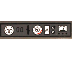 Tile 1 x 4 with Dashboard / Control Panel with White Gauges and Graph and Black Lever and Buttons Pattern (Sticker) - Set 60216