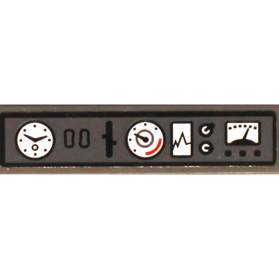 Tile 1 x 4 with Dashboard / Control Panel with White Gauges and Graph and Black Lever and Buttons Pattern (Sticker) - Set 60216