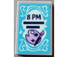 Tile 2 x 3 with Dark Blue '8 PM', Lavender Paint Palette and Brush on Medium Azure Background Pattern (Sticker) - Set 41365