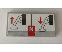 Tile 2 x 4 with Capital Letter N, Red Up and Down Arrows, and Technic Crane Outriggers Movement on White Background Pattern (Sticker) - Set 42082