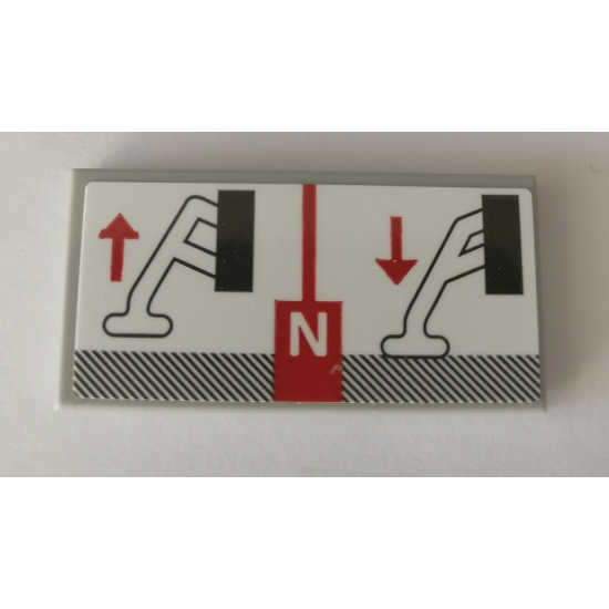 Tile 2 x 4 with Capital Letter N, Red Up and Down Arrows, and Technic Crane Outriggers Movement on White Background Pattern (Sticker) - Set 42082