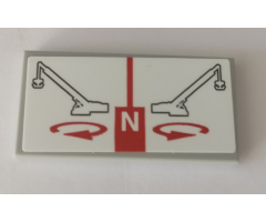 Tile 2 x 4 with Capital Letter N, Red Circular Arrows, and Technic Crane Cab Movement on White Background Pattern (Sticker) - Set 42082