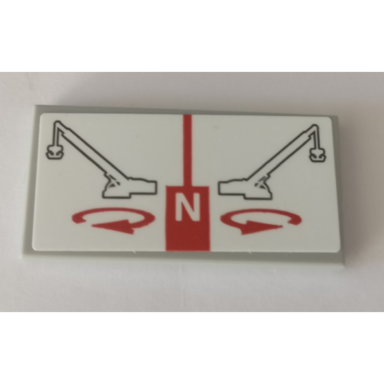 Tile 2 x 4 with Capital Letter N, Red Circular Arrows, and Technic Crane Cab Movement on White Background Pattern (Sticker) - Set 42082