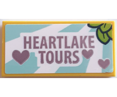 Tile 2 x 4 with Medium Lavender 'HEARTLAKE TOURS' and Hearts and Lime Leaves Pattern (Sticker) – Set 41395