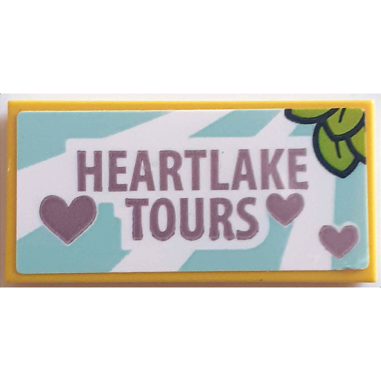 Tile 2 x 4 with Medium Lavender 'HEARTLAKE TOURS' and Hearts and Lime Leaves Pattern (Sticker) – Set 41395