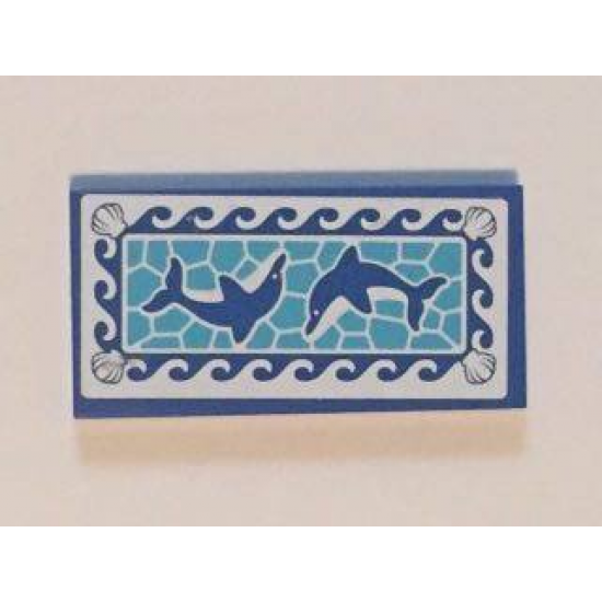 Tile 2 x 4 with Blue Dolphins Pool Mosaic Pattern (Sticker) - Set 41101