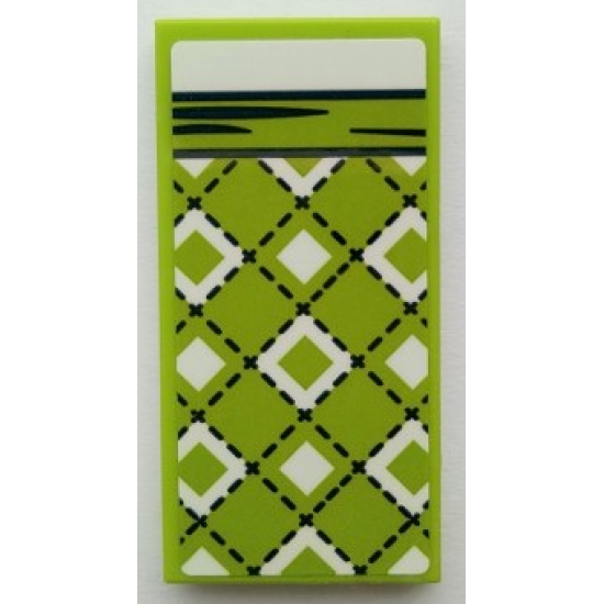 Tile 2 x 4 with Blanket with Black Stitching and White Diamonds, Bedsheet Pattern (Sticker) - Set 41395