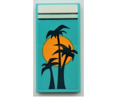 Tile 2 x 4 with Blanket with Black Palm Trees and Bright Light Orange Sun, White Bedsheet Pattern (Sticker) - Set 41395