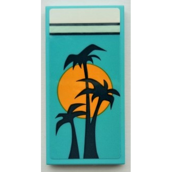 Tile 2 x 4 with Blanket with Black Palm Trees and Bright Light Orange Sun, White Bedsheet Pattern (Sticker) - Set 41395
