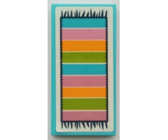 Tile 2 x 4 with Medium Azure, Medium Lavender, Bright Light Orange, and Lime Striped Floor Mat with Black Fringe on White Background Pattern (Sticker) - Set 41395