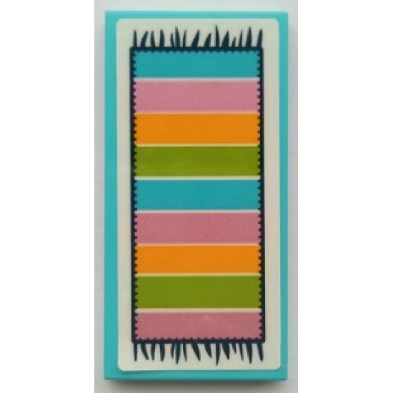 Tile 2 x 4 with Medium Azure, Medium Lavender, Bright Light Orange, and Lime Striped Floor Mat with Black Fringe on White Background Pattern (Sticker) - Set 41395