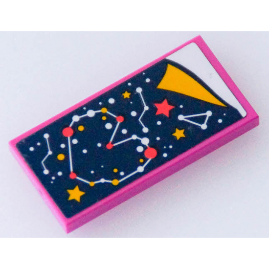 Tile 2 x 4 with Blanket with Constellation, Dots and Stars, White Bedsheet Pattern (Sticker) - Set 41381