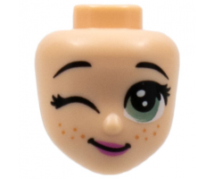 Mini Doll, Head Friends with Black Eyebrows, Large Sand Green Eye Left, Right Wink, Freckles, Dark Pink Lips Pattern (Luisa)