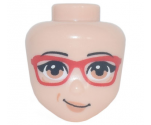 Mini Doll, Head Friends with Glasses with Red Frame, Black Eyebrows, Medium Nougat Eyes and Lips with Lopsided Smile Pattern