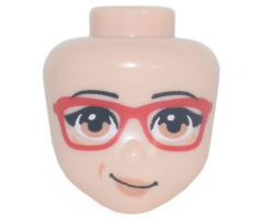 Mini Doll, Head Friends with Glasses with Red Frame, Black Eyebrows, Medium Nougat Eyes and Lips with Lopsided Smile Pattern