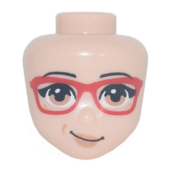 Mini Doll, Head Friends with Glasses with Red Frame, Black Eyebrows, Medium Nougat Eyes and Lips with Lopsided Smile Pattern
