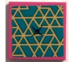 Tile 2 x 2 with Cushion with Dark Turquoise Triangles, Gold Outlines and Black Button Pattern (Sticker) - Set 41392