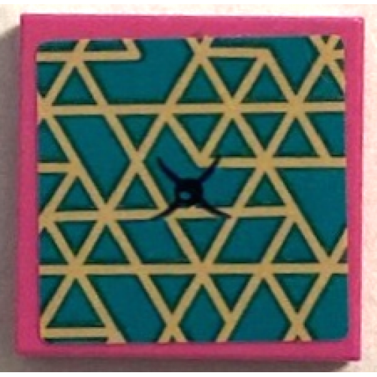 Tile 2 x 2 with Cushion with Dark Turquoise Triangles, Gold Outlines and Black Button Pattern (Sticker) - Set 41392