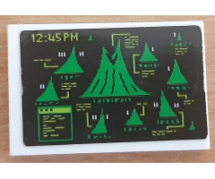 Tile 2 x 3 with Black Screen with Bright Green Volcanoes, Lime '12:45PM' and Lines Pattern (Sticker) - Set 70631