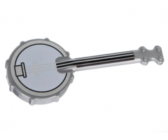 Minifigure, Utensil Banjo with Black Neck, White Body, Silver Strings and Rim Pattern