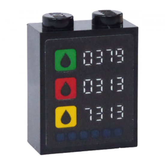 Brick 1 x 2 x 2 with Inside Stud Holder with '0379', '0313' and '7313' Gas / Fuel Prices and Green, Red and Yellow Symbols Pattern (Sticker) - Set 60257