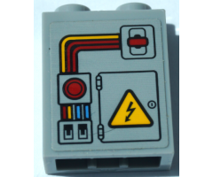 Brick 1 x 2 x 2 with Inside Stud Holder with Red and Yellow Electrical Switches and Wires and Warning Sign on Door Pattern (Sticker) - Set 60231
