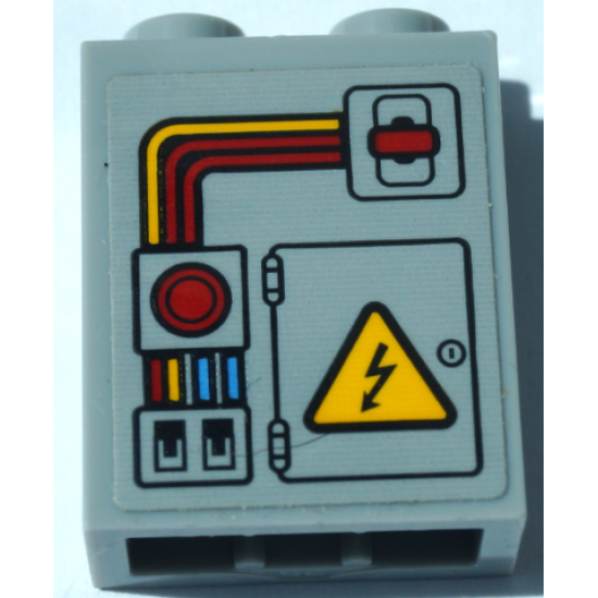 Brick 1 x 2 x 2 with Inside Stud Holder with Red and Yellow Electrical Switches and Wires and Warning Sign on Door Pattern (Sticker) - Set 60231