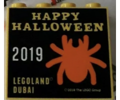 Brick 2 x 4 x 3 with LEGOLAND Dubai 2019 Happy Halloween Pattern