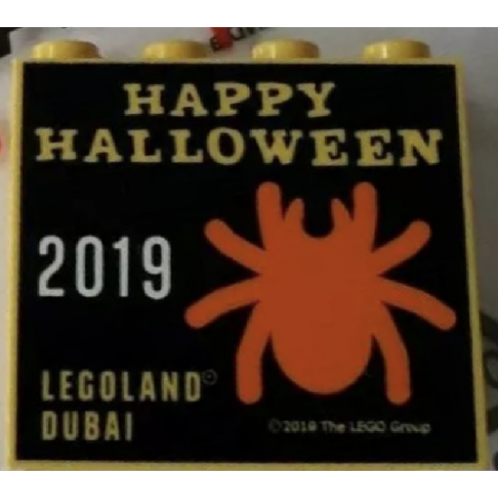 Brick 2 x 4 x 3 with LEGOLAND Dubai 2019 Happy Halloween Pattern