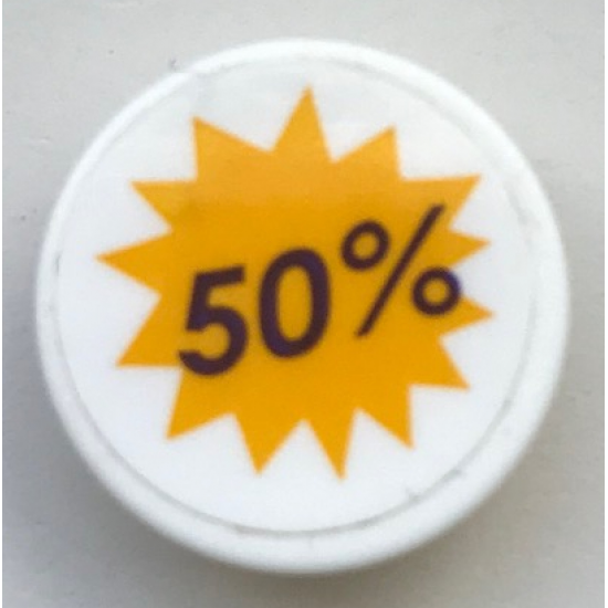 Road Sign 2 x 2 Round with Clip with '50%' on Bright Light Orange Starburst Pattern (Sticker) - Set 41345